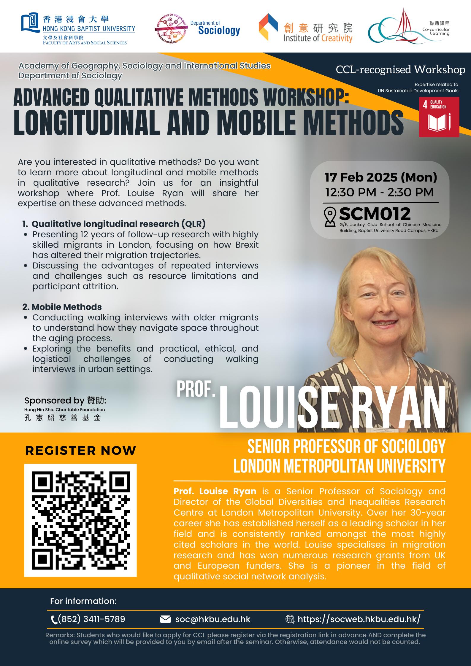 CCL-Recognised Workshop: Prof. Louise Ryan on 17 Feb 2025 (Mon) 12:30pm to 2:30pm on SCM012